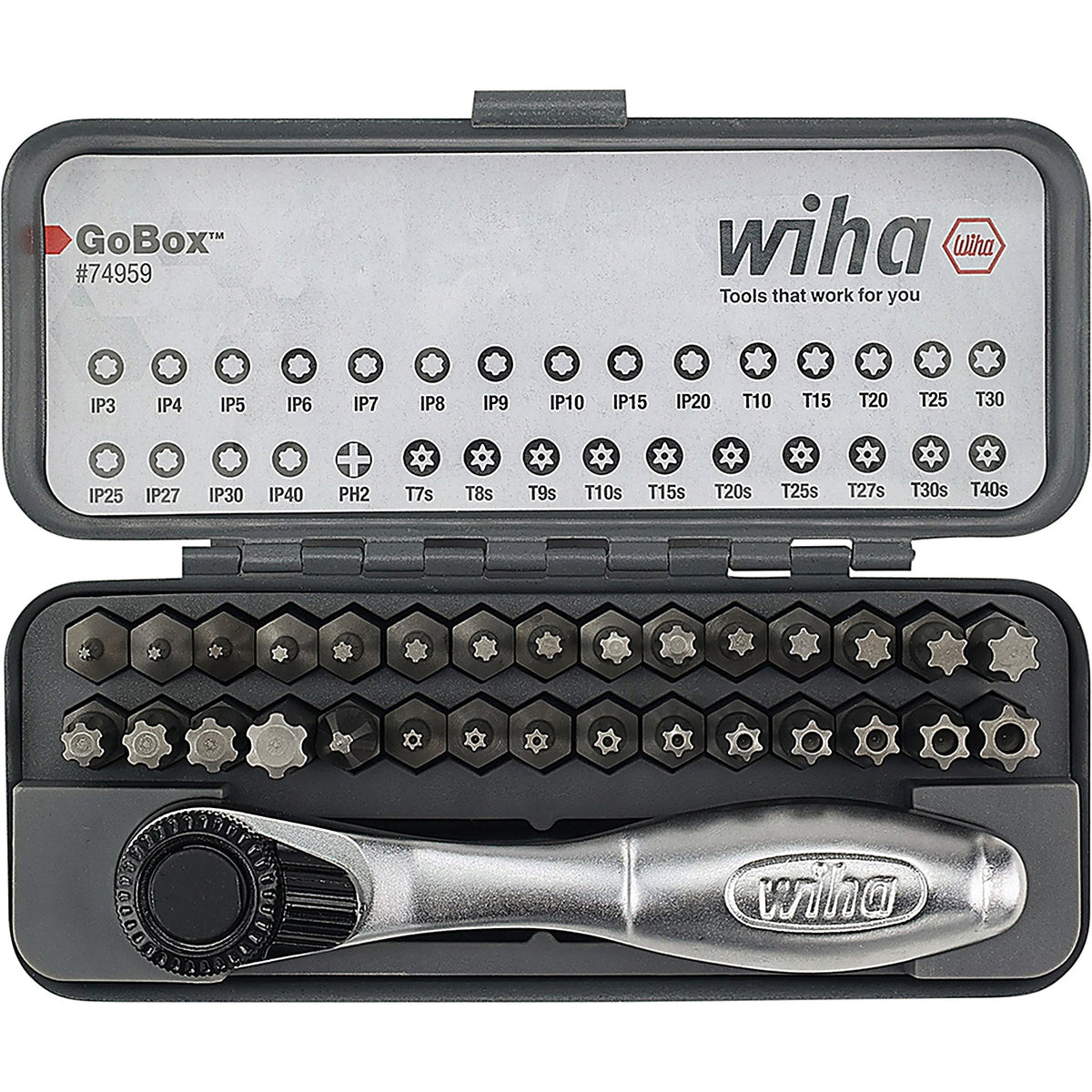 Wiha - 74959 - 32 Piece Gobox Master Torx Bit Set with Mini Ratchet