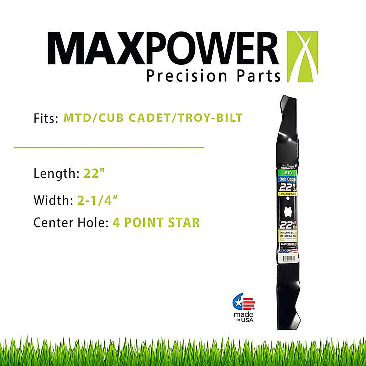 Maxpower - 331529S - 22 In. Mulching Mower Blade for Walk-Behind Mowers 1 Pack