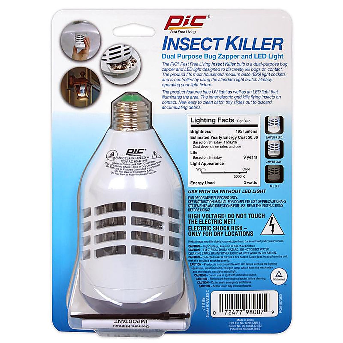 Pic - IKC - Indoor and Outdoor Electric Insect Killer Replacement Bulb 855 Sq Ft 9 W