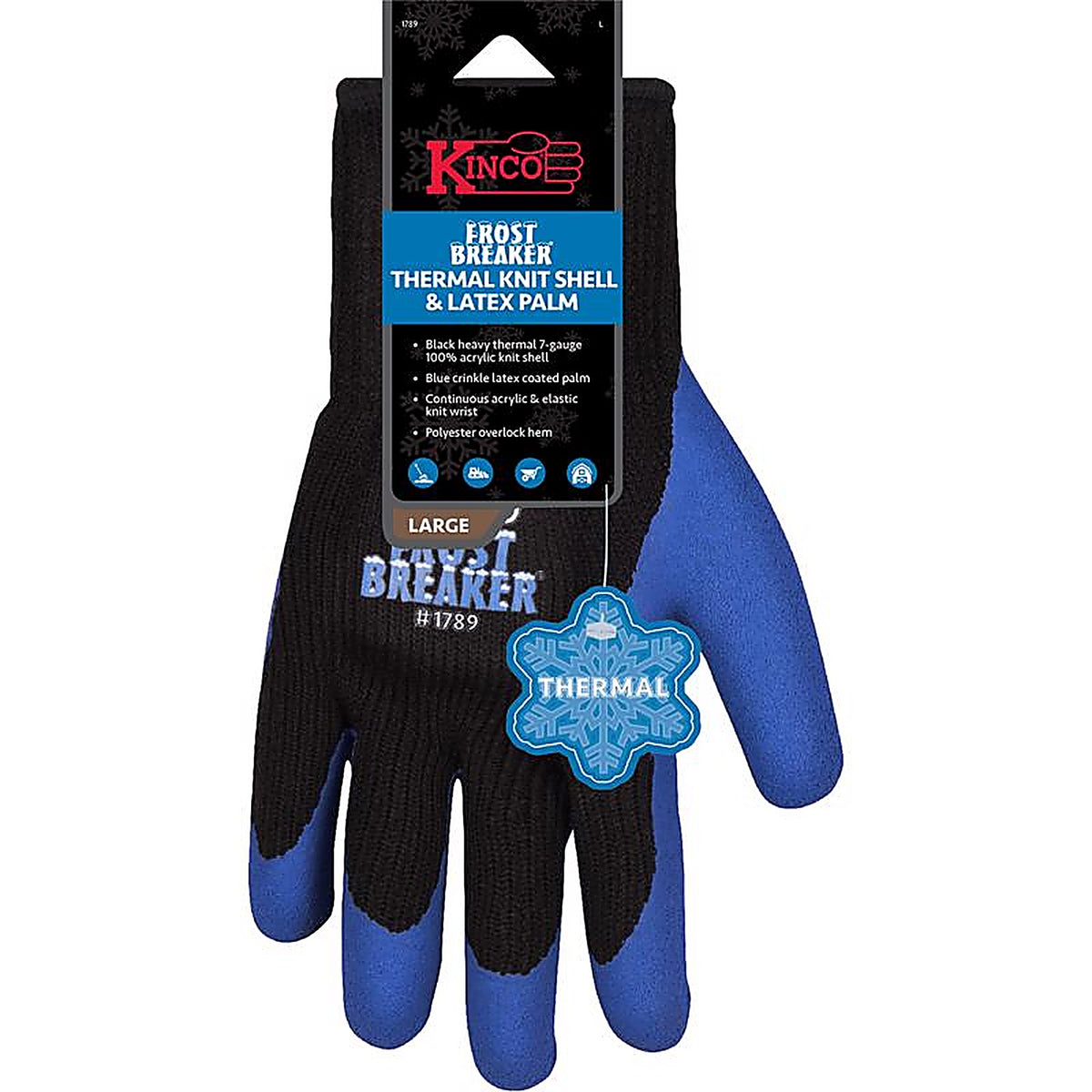 Kinco - 1789-L - Mens Indoor/Outdoor Cold Weather Work Gloves Blue L 1 Pair