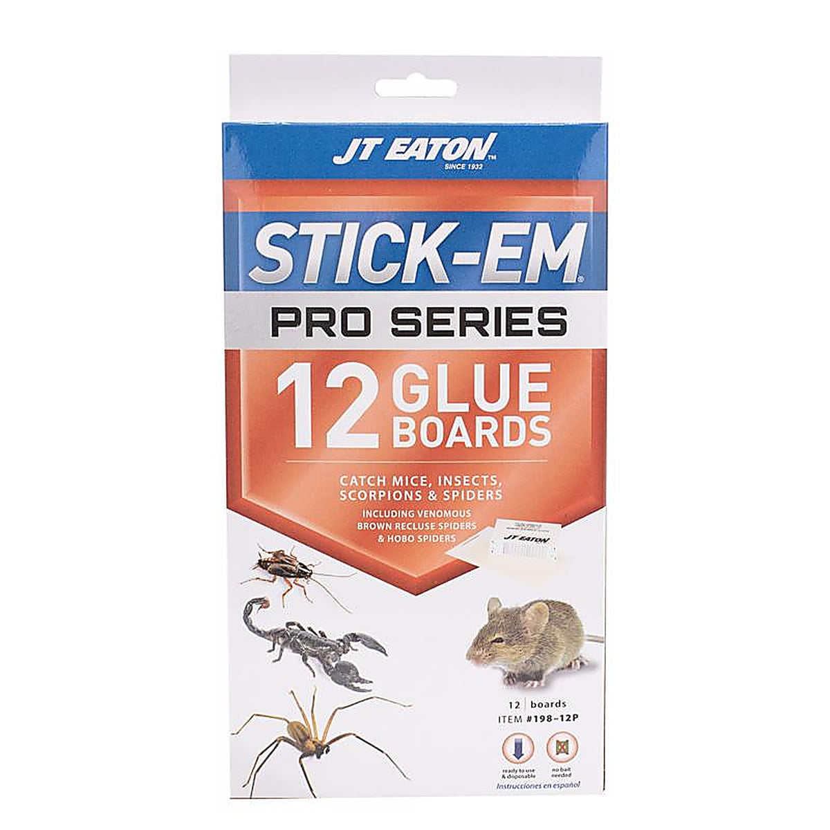 JT Eaton 198-12P Stick-Em Pro Series Glue Board For Insects/Mice/Spiders 12 pk