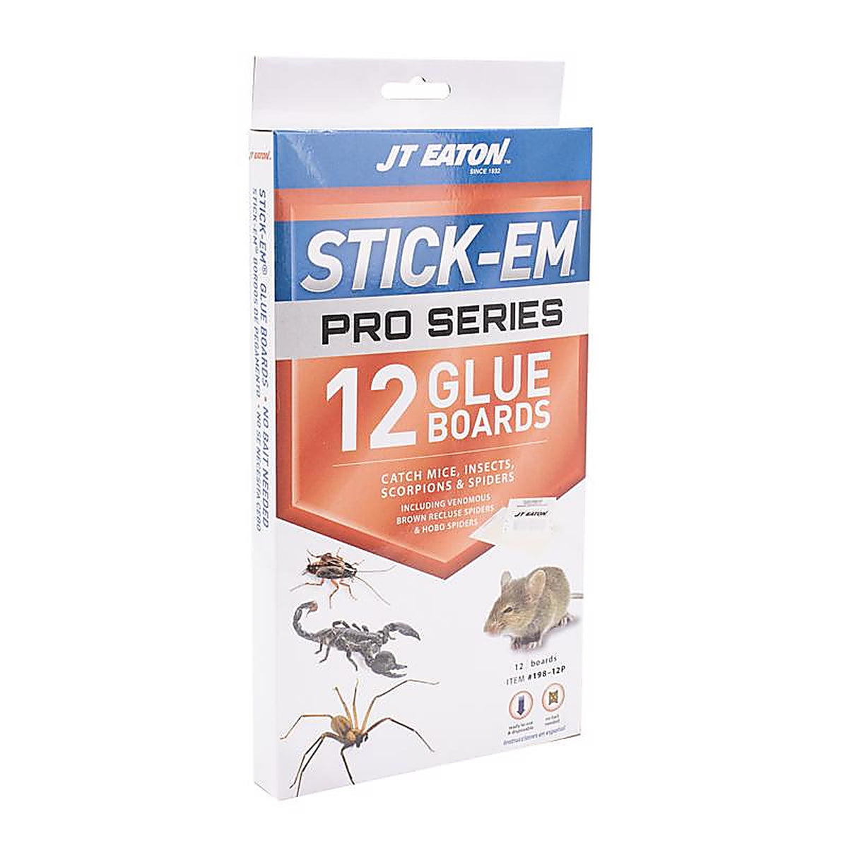 JT Eaton 198-12P Stick-Em Pro Series Glue Board For Insects/Mice/Spiders 12 pk