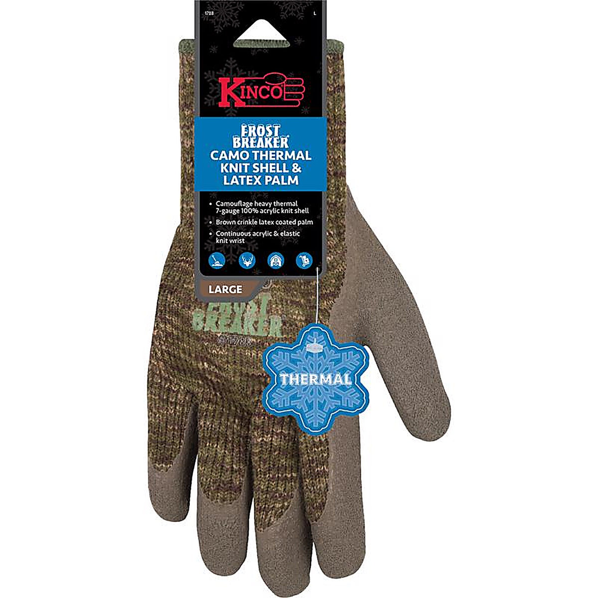Kinco - 1788-XL - Frost Breaker Mens Indoor/Outdoor Thermal Dipped Gloves Camouflage XL 1 Pair
