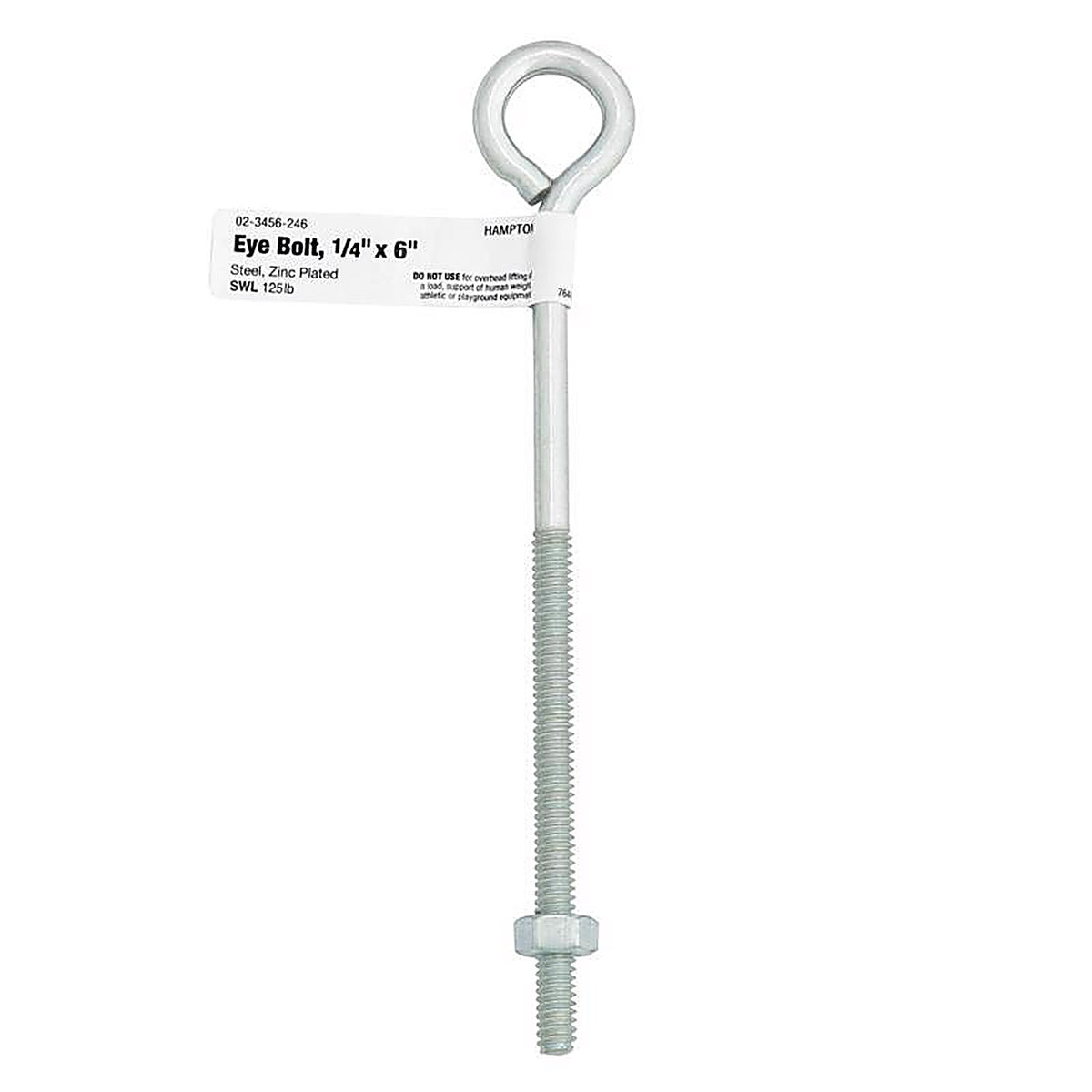 Hampton 02-3456-246 1/4 in. x 6 in. L Zinc-Plated Steel Eyebolt Nut Included
