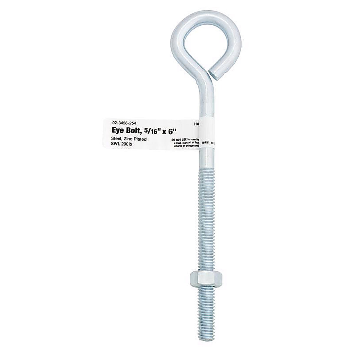 Hampton 02-3456-254 5/16 in. x 6 in. L Zinc-Plated Steel Eyebolt Nut Included