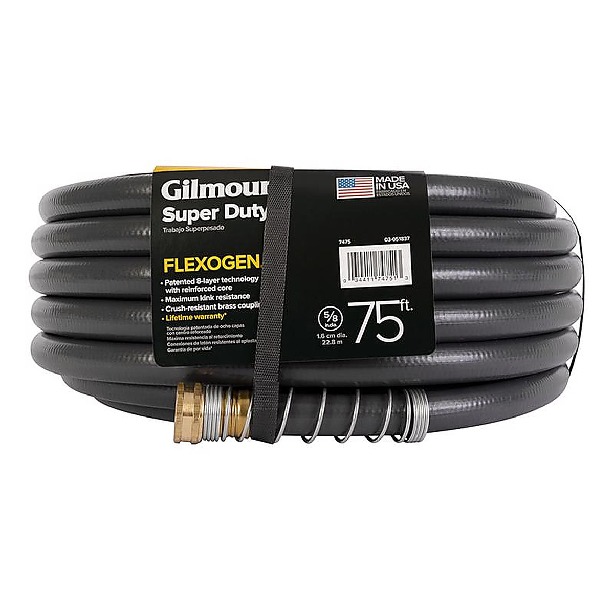 Gilmour 874751-1004 Flexogen 5/8 in. D X 75 ft. L Heavy Duty Premium Grade Garden Hose Gray