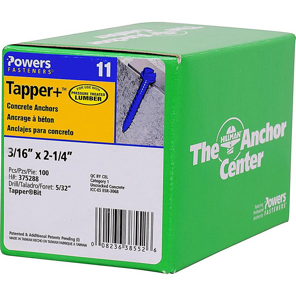 Hillman 375288 Tapper Steel Hex Head Concrete Screw Anchor 100/Pack