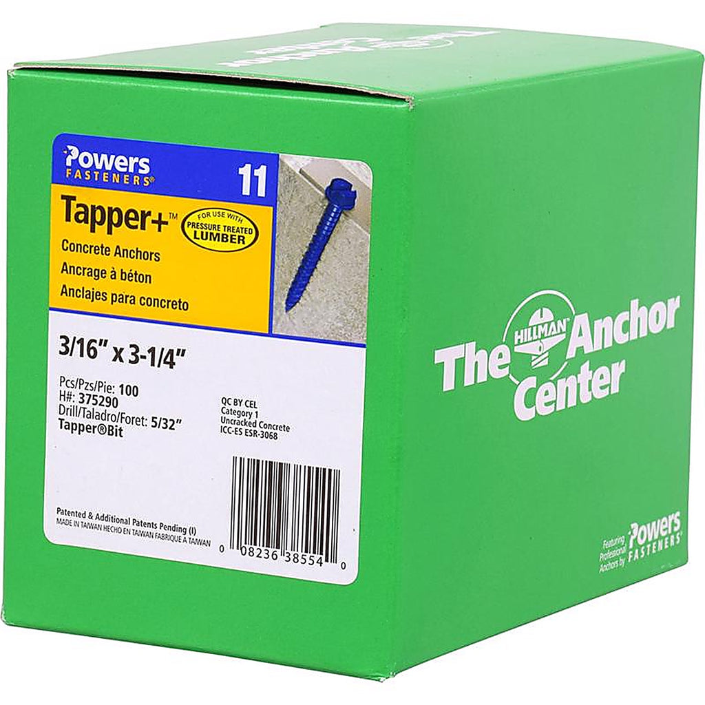 Hillman 375290 Tapper Steel Hex Head Concrete Screw Anchor 100/Pack