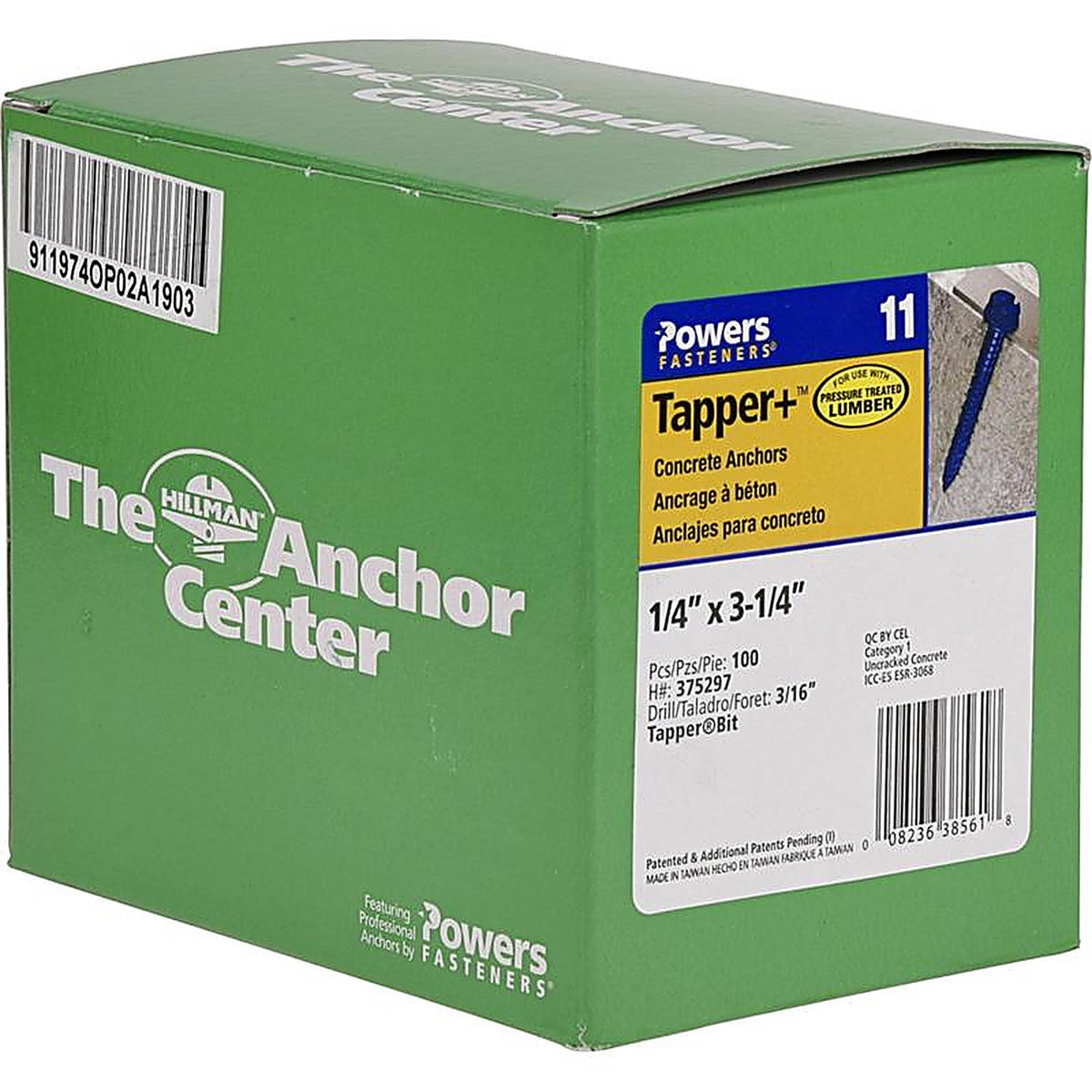 Hillman 375297 Tapper Steel Hex Head Concrete Screw Anchor 100/Pack