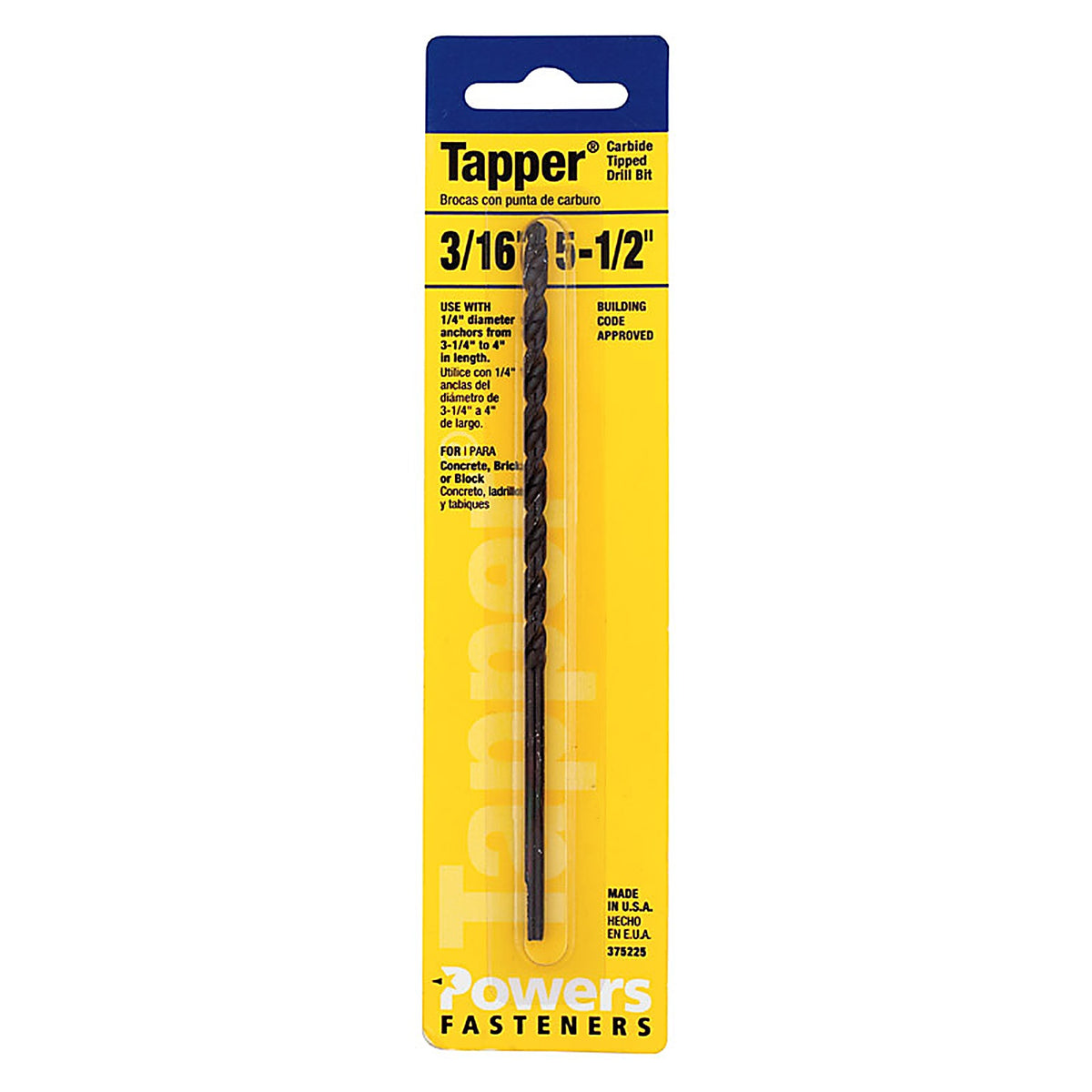 Hillman 375225 Tapper 3/16 in. x 5-1/2 in. L Carbide Tipped Drill Bit 1/pc.