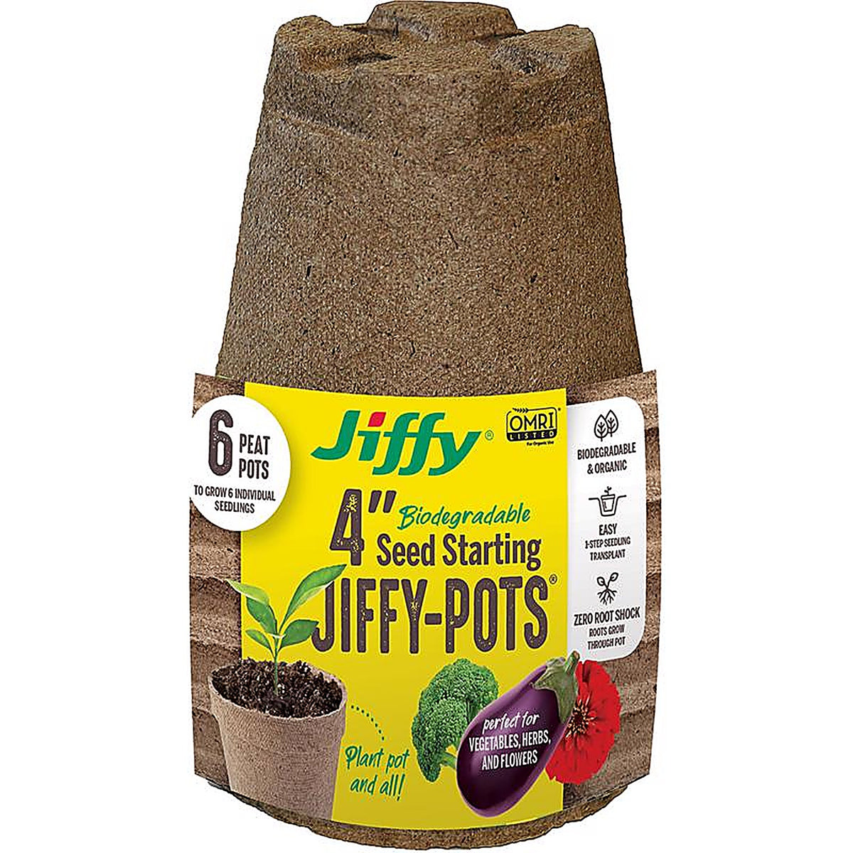 Jiffy - JP406 - 1 Cells 4 In. H X 4 In. W Seed Starting Peat Pot 6 Pack