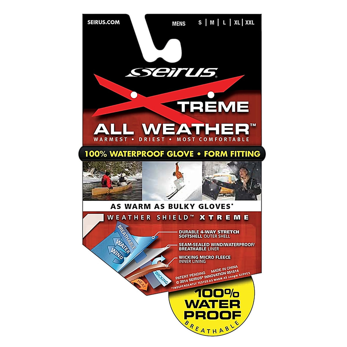 Seirus - 8011.2.0013 - Xtreme All Weather M Weathershield Form Fit Black Cold Weather Gloves