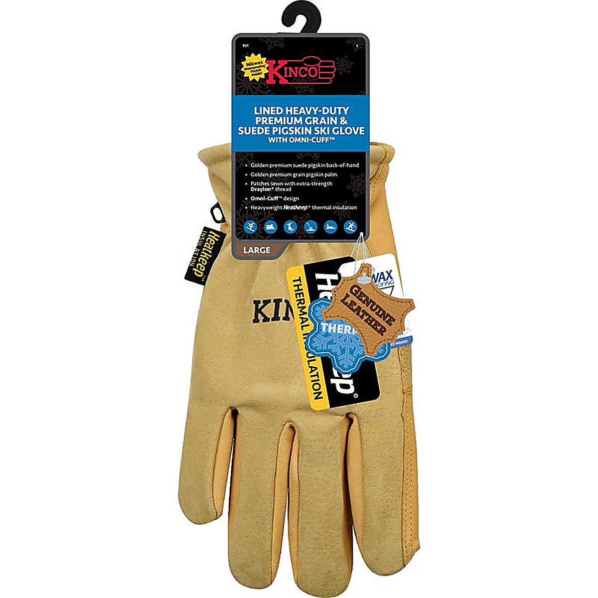 Kinco - 901-L - L Pigskin Leather Cold Weather Black/Gold Ski Gloves