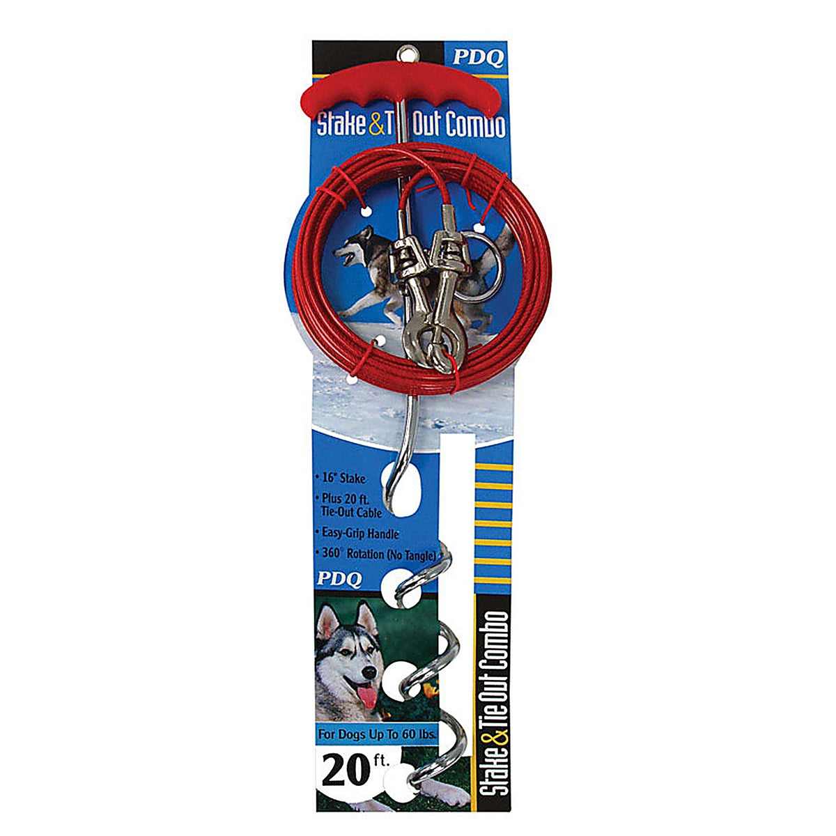 Boss Pet A01316 PDQ Silver / Red Vinyl Coated Cable Dog Tie Out Stake Large