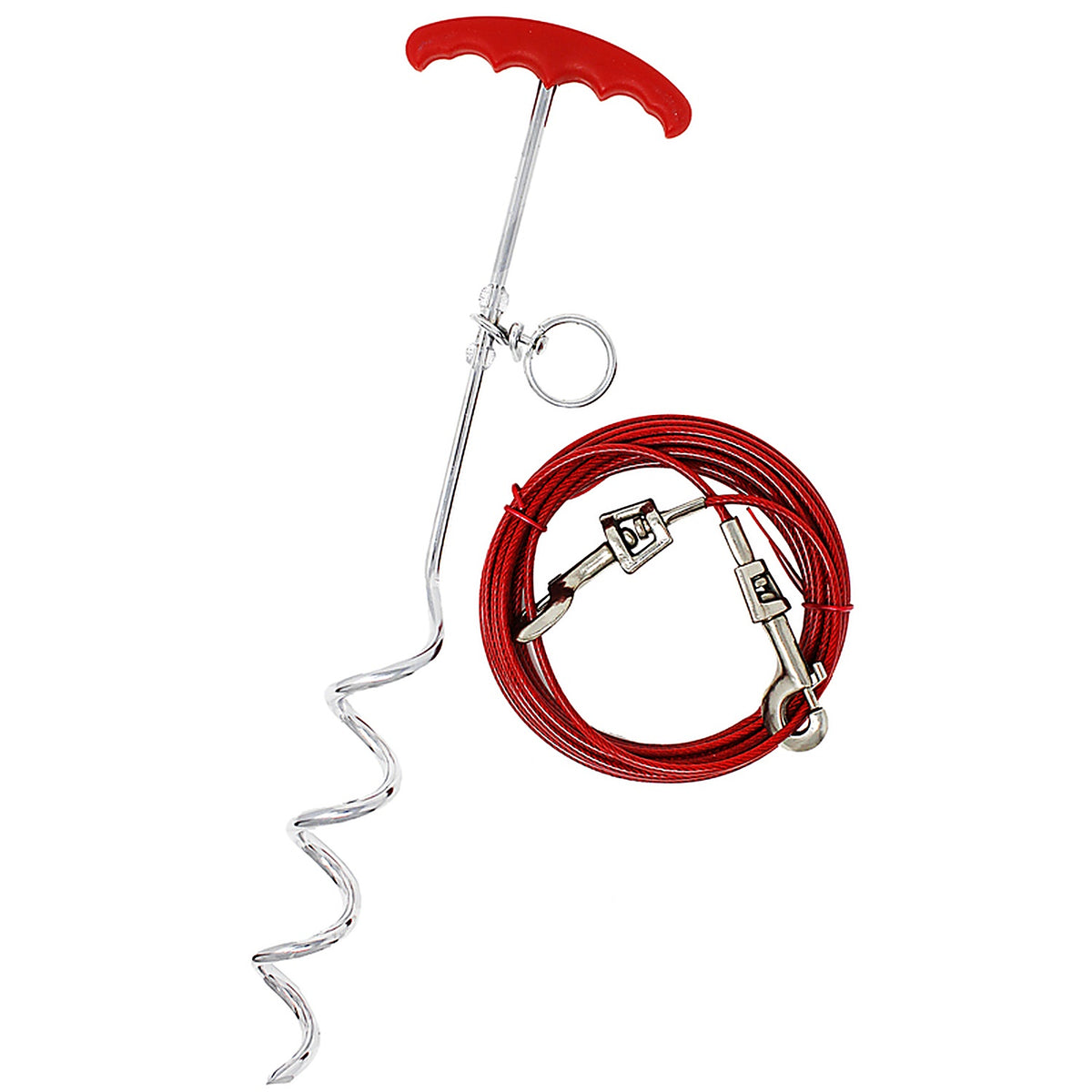 Boss Pet A01316 PDQ Silver / Red Vinyl Coated Cable Dog Tie Out Stake Large