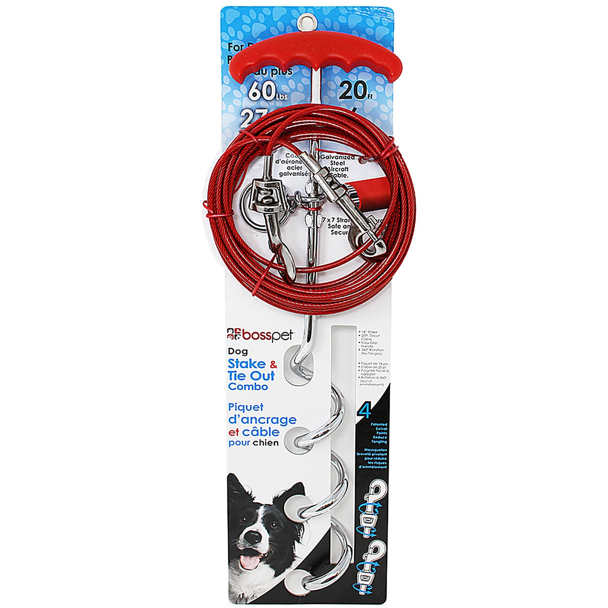 Boss Pet A01316 PDQ Silver / Red Vinyl Coated Cable Dog Tie Out Stake Large