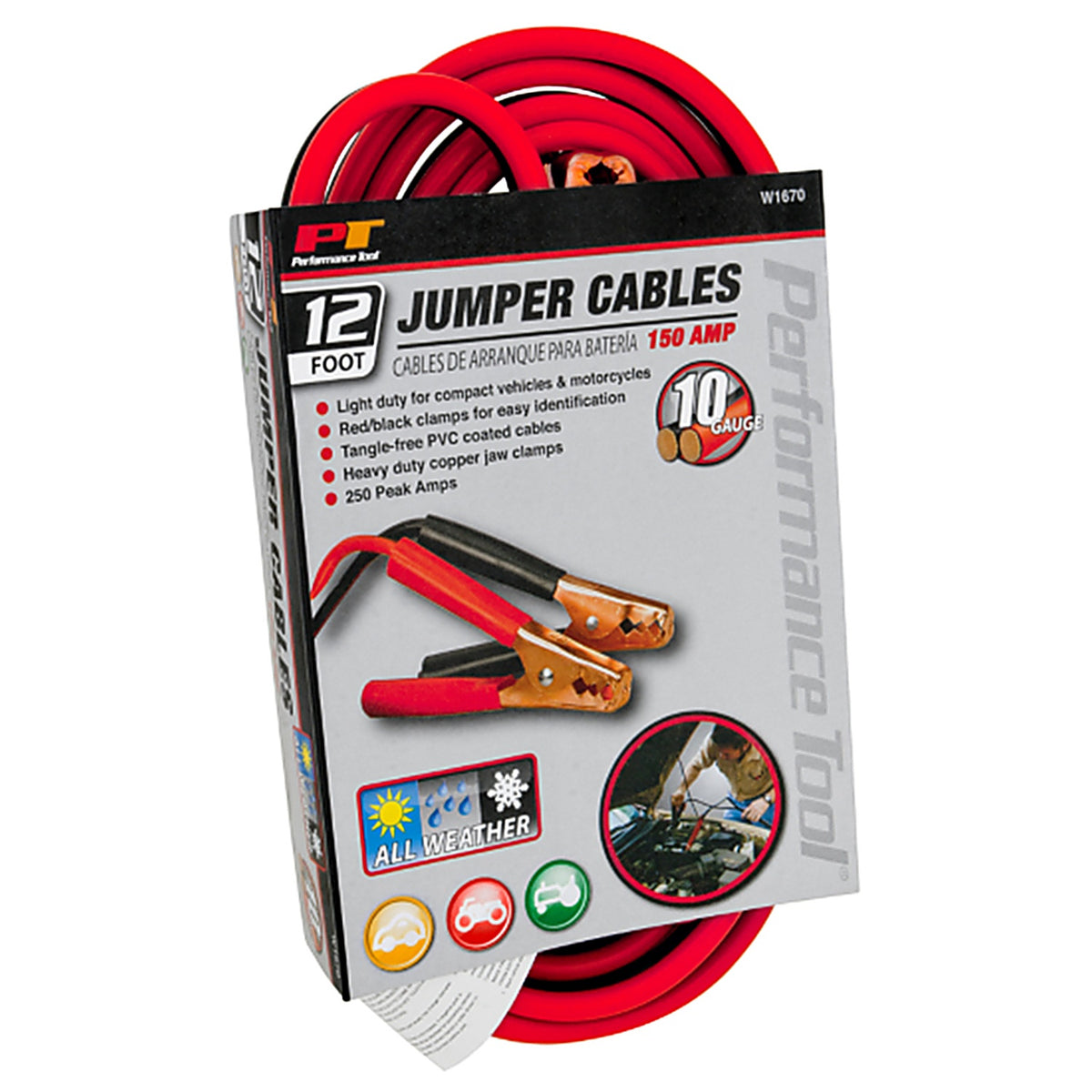 Performance Tool - W1670 - 12 Ft. 10 Ga. Jumper Cable 150 Amps