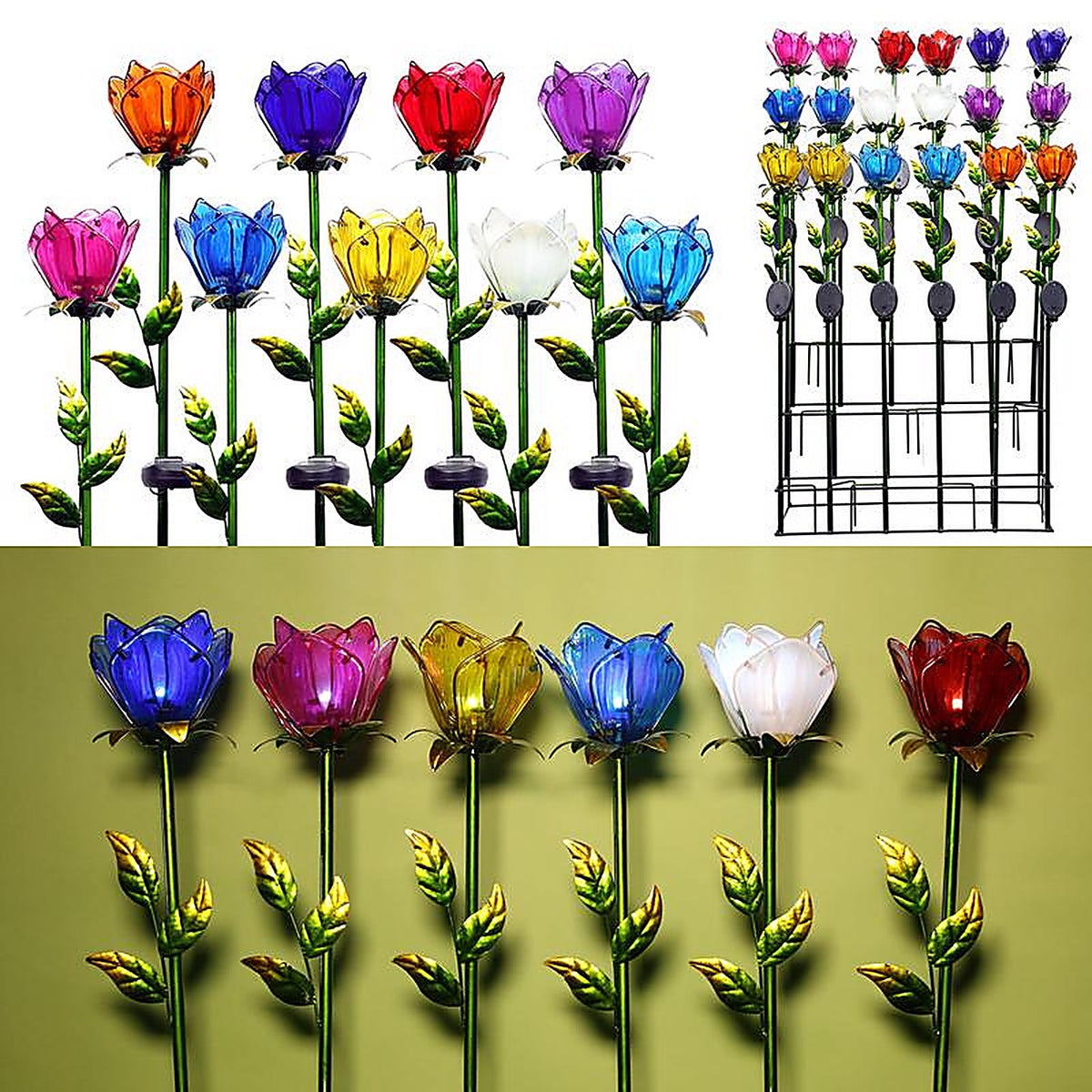 Alpine KUR144A Glass Multi-color 33 in. H Tulip Petals Outdoor Garden Stake