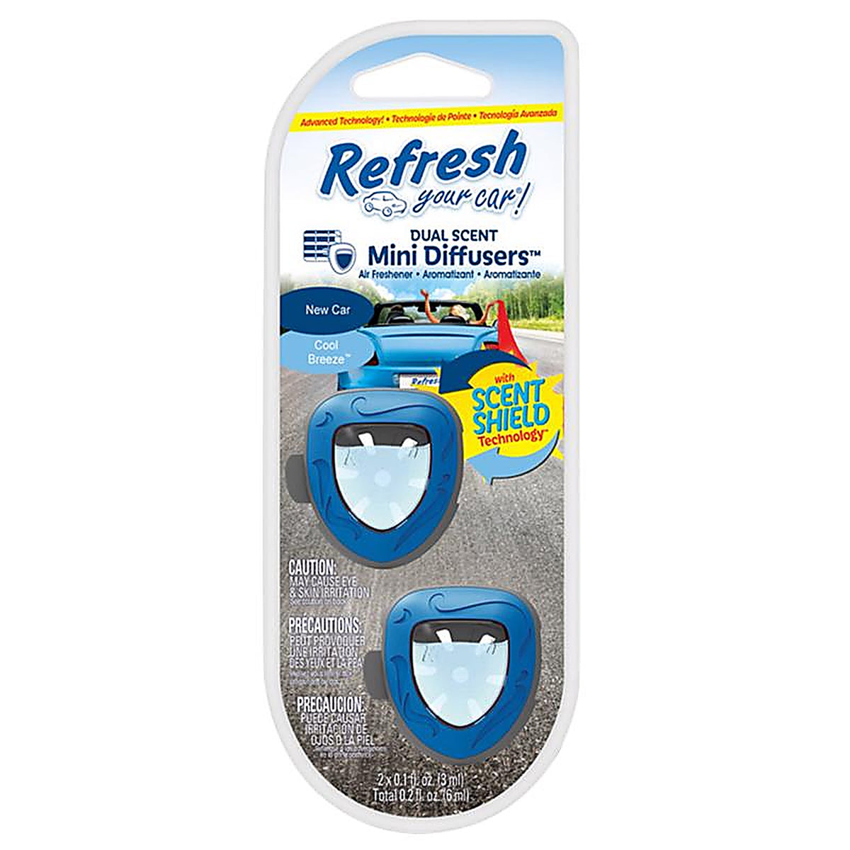 Refresh Your Car E301450900 Mini Diffusers New Car And Cool Breeze Scent Car Air Freshener 0.2 oz.