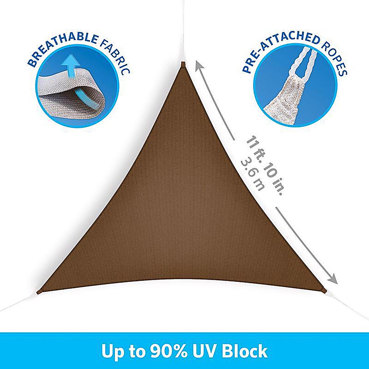 Coolaroo - 449308 - Ready-To-Hang Polyethylene Shade Fabric Triangle Shade Sail Canopy 11.9 Ft. H X 10 Ft. W X