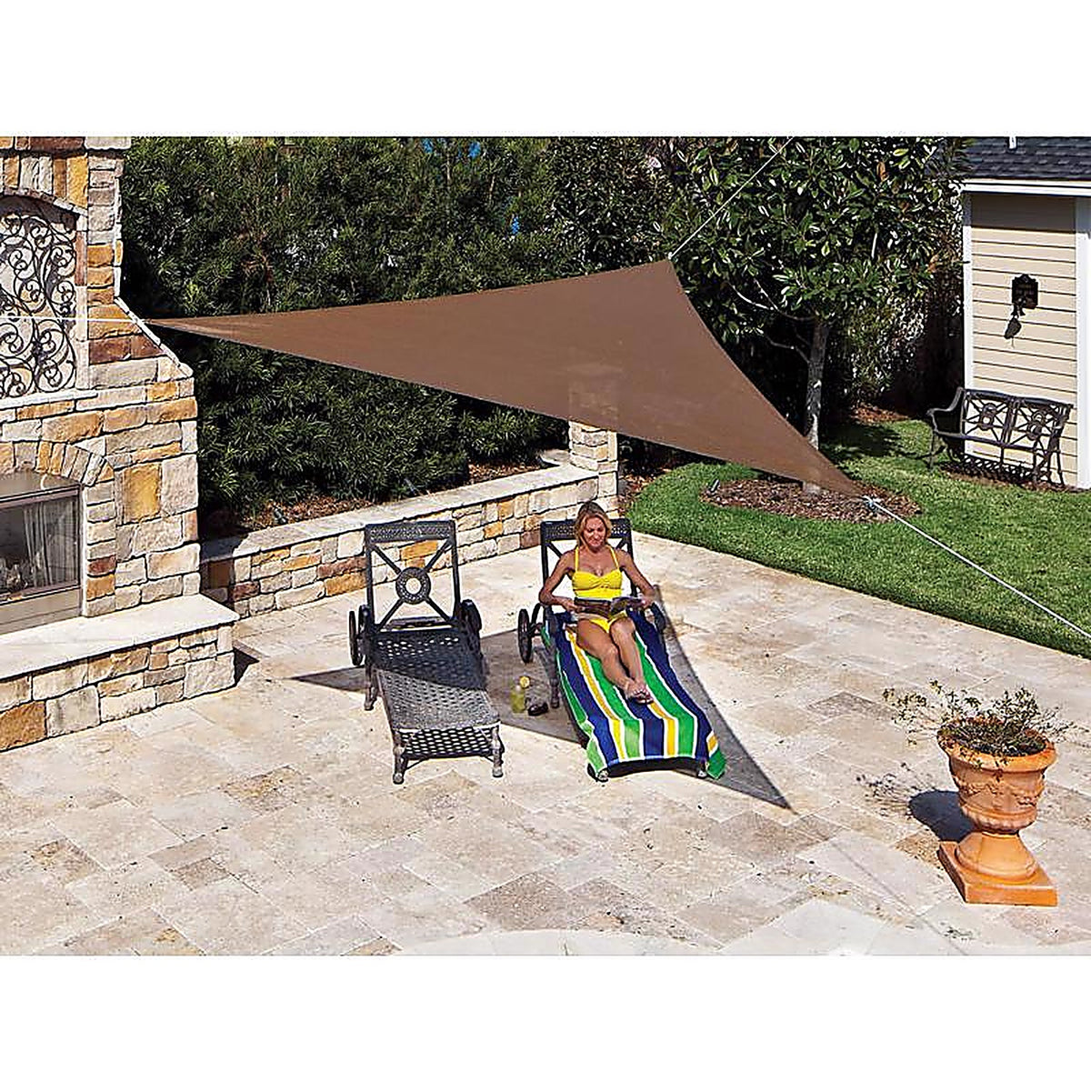 Coolaroo - 449308 - Ready-To-Hang Polyethylene Shade Fabric Triangle Shade Sail Canopy 11.9 Ft. H X 10 Ft. W X