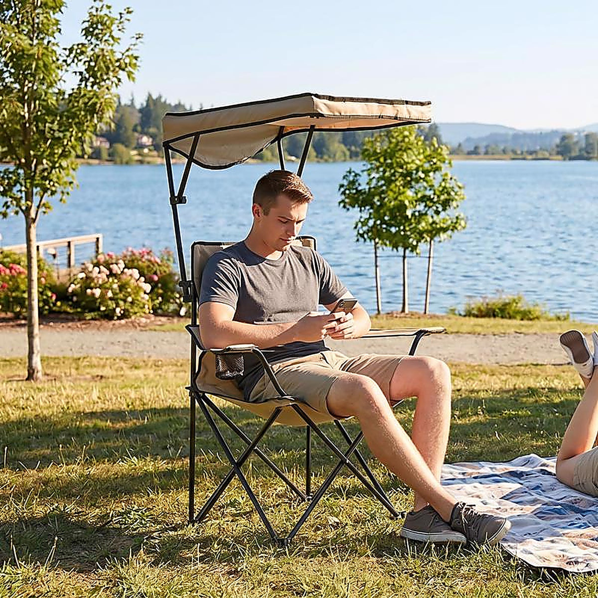 Quikchair - 167582PK4 - Taupe Canopy Folding Quad Chair