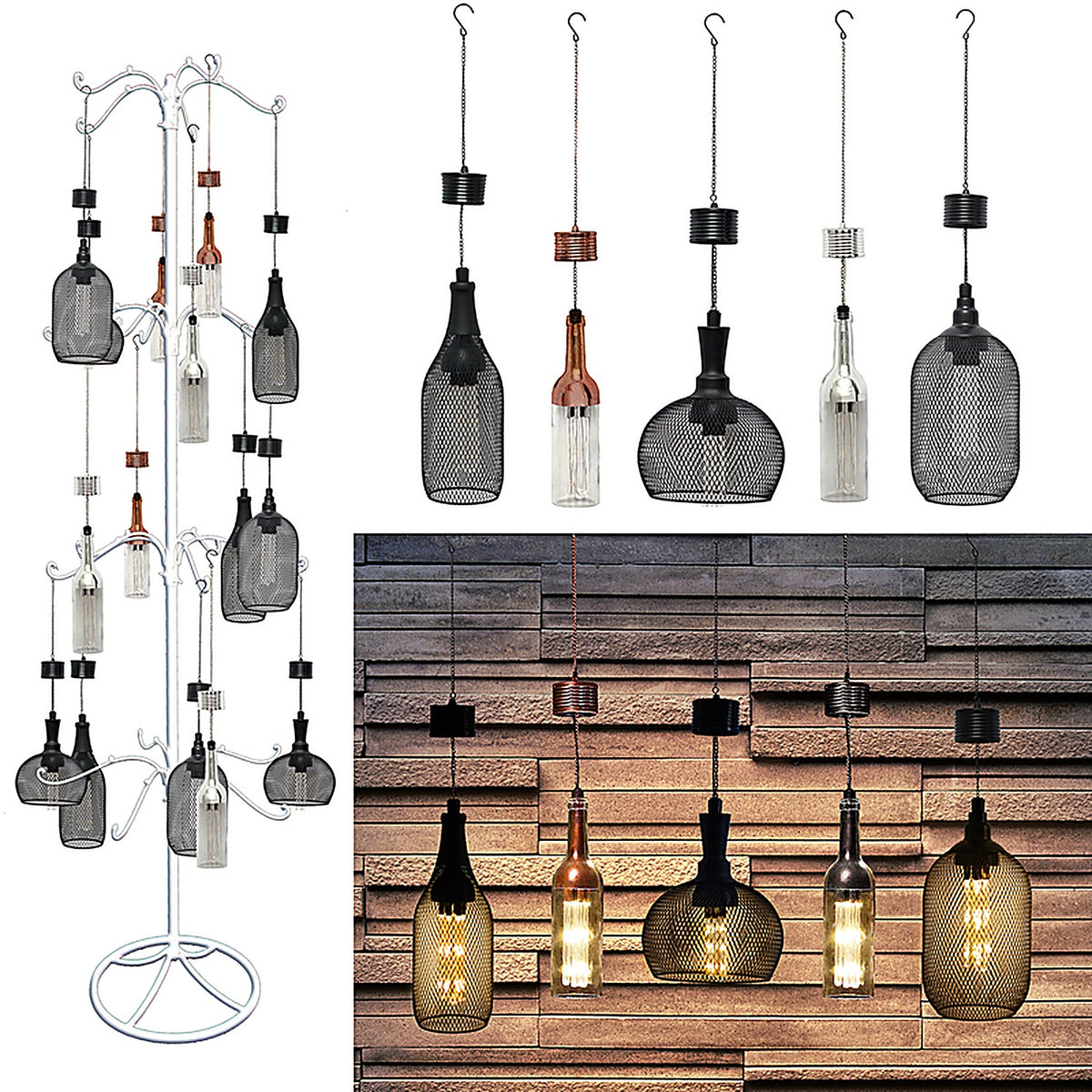 Alpine QTT474A Assorted Glass 13 in. H Hanging LED Bulb Outdoor Solar Decor
