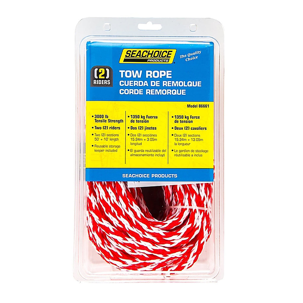 Seachoice - 50-86661 - 60 Ft. L Red/White Braided Polypropylene Tow Rope