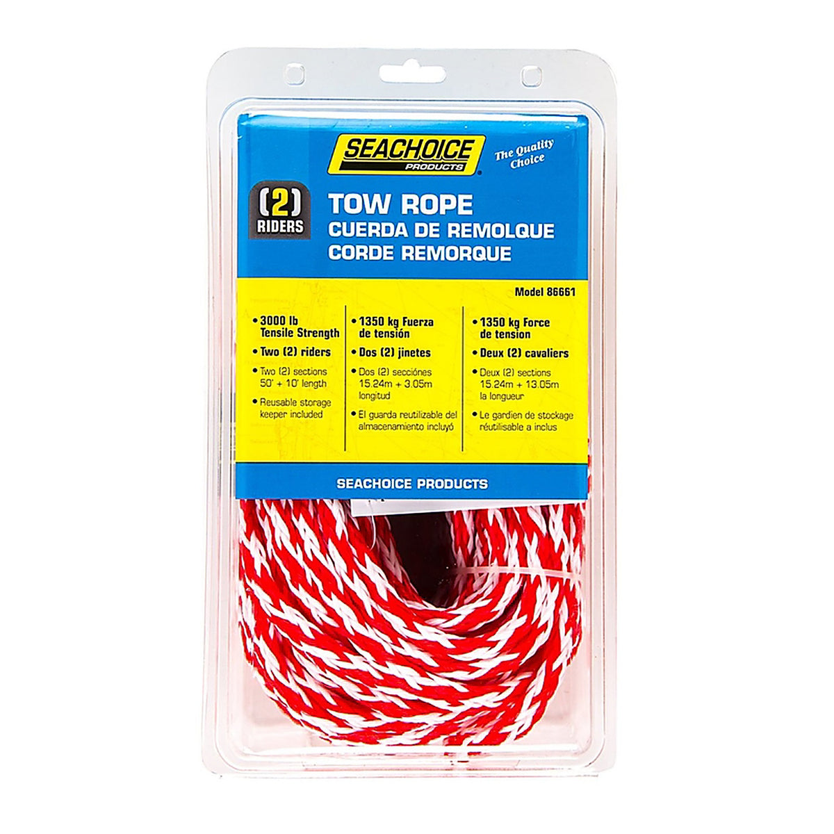 Seachoice - 50-86661 - 60 Ft. L Red/White Braided Polypropylene Tow Rope