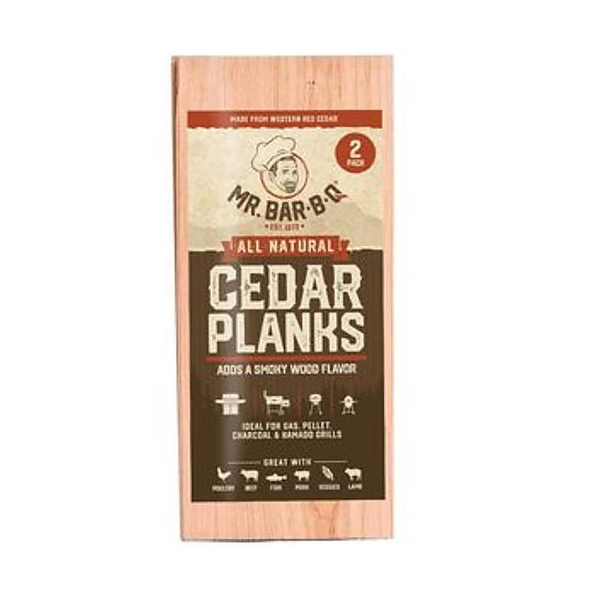 Mr. Bar-B-Q - 05020ZGD - All Natural Cedar Wood Smoking Plank 2 Pack