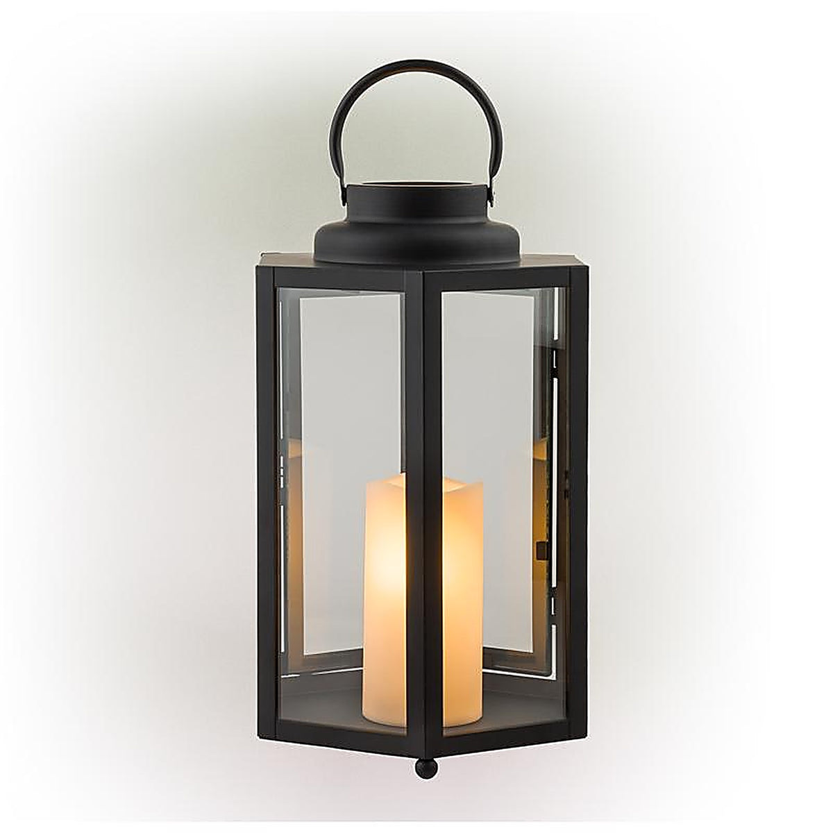 Alpine IVY104HH-S 14 in. Glass/Plastic Decorative Flameless Lantern Black