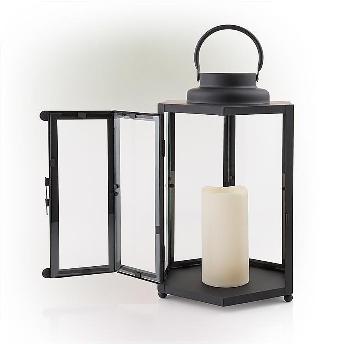 Alpine IVY104HH-S 14 in. Glass/Plastic Decorative Flameless Lantern Black