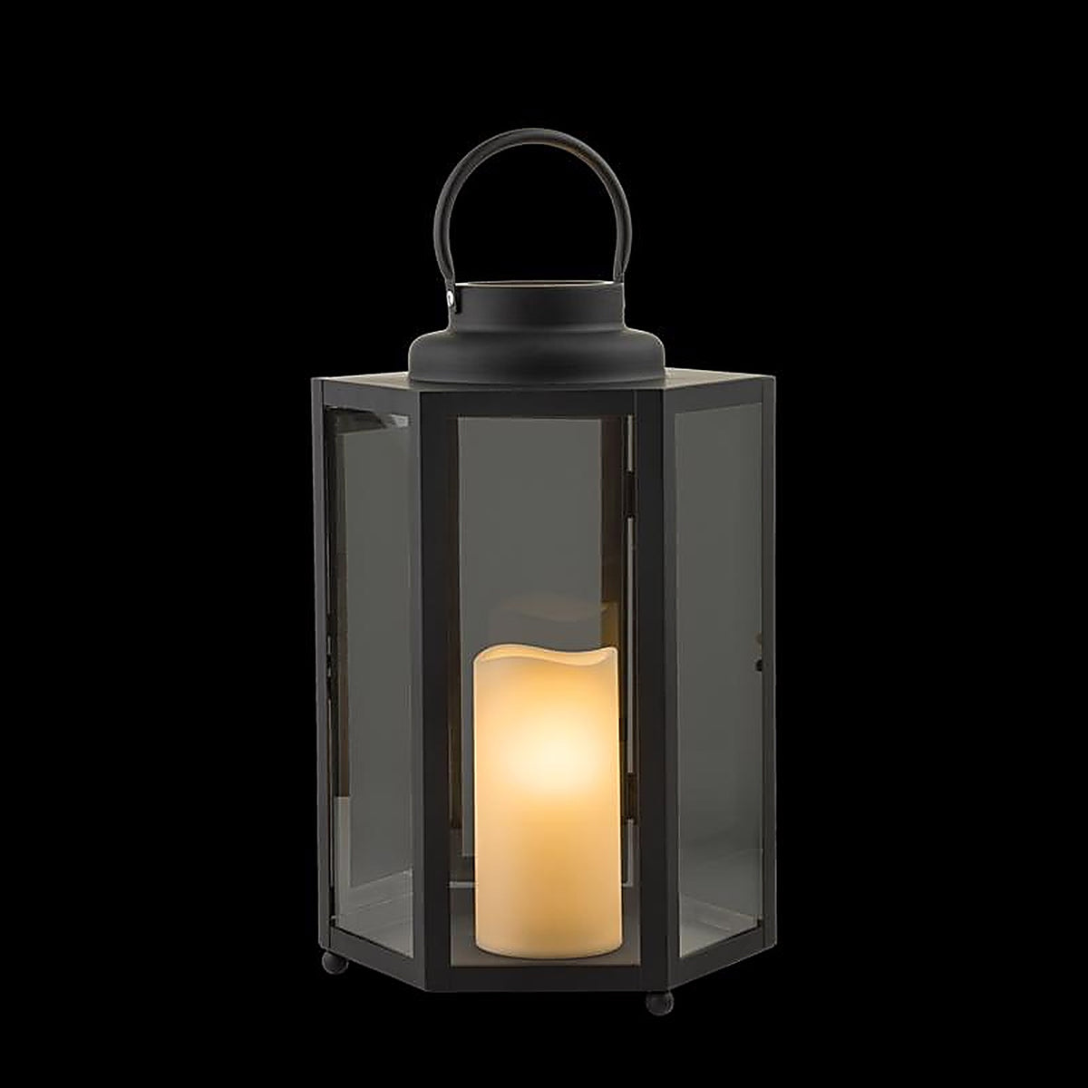 Alpine IVY104HH-S 14 in. Glass/Plastic Decorative Flameless Lantern Black