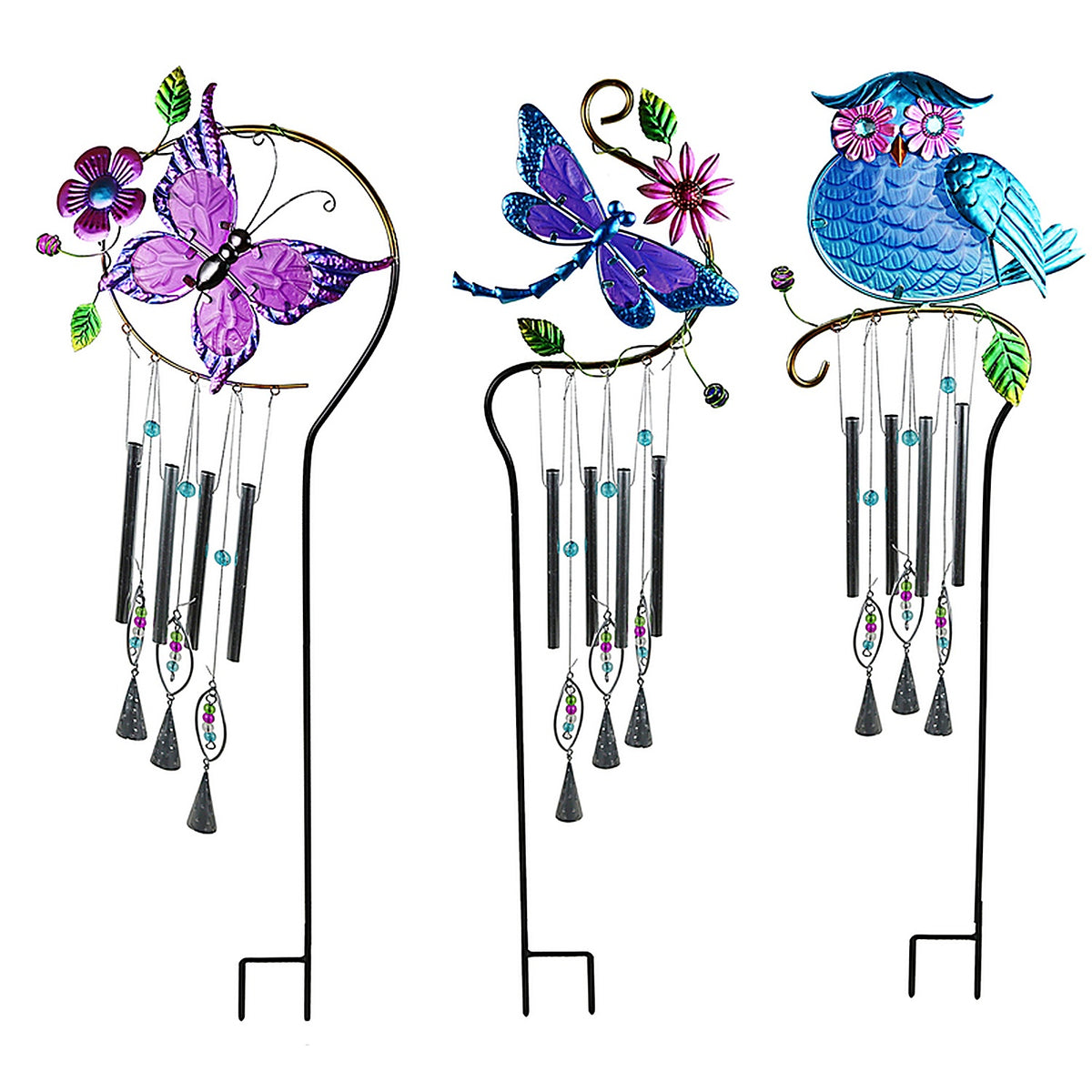 Meadow Creek ZAC47M2231 Glass/Metal Assorted 28 in. H Windchime Outdoor Garden Stake