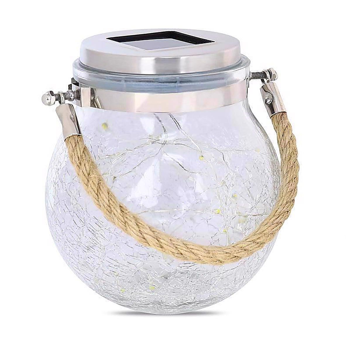 Feit Electric GLOBE5/SOL/LED 5 in. Solar Power Glass Crackle Jar w/Fairy Lights Bronze