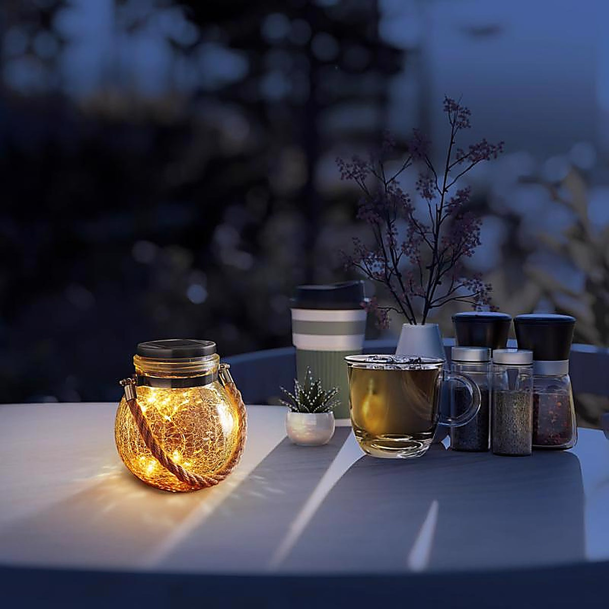 Feit Electric GLOBE5/SOL/LED 5 in. Solar Power Glass Crackle Jar w/Fairy Lights Bronze