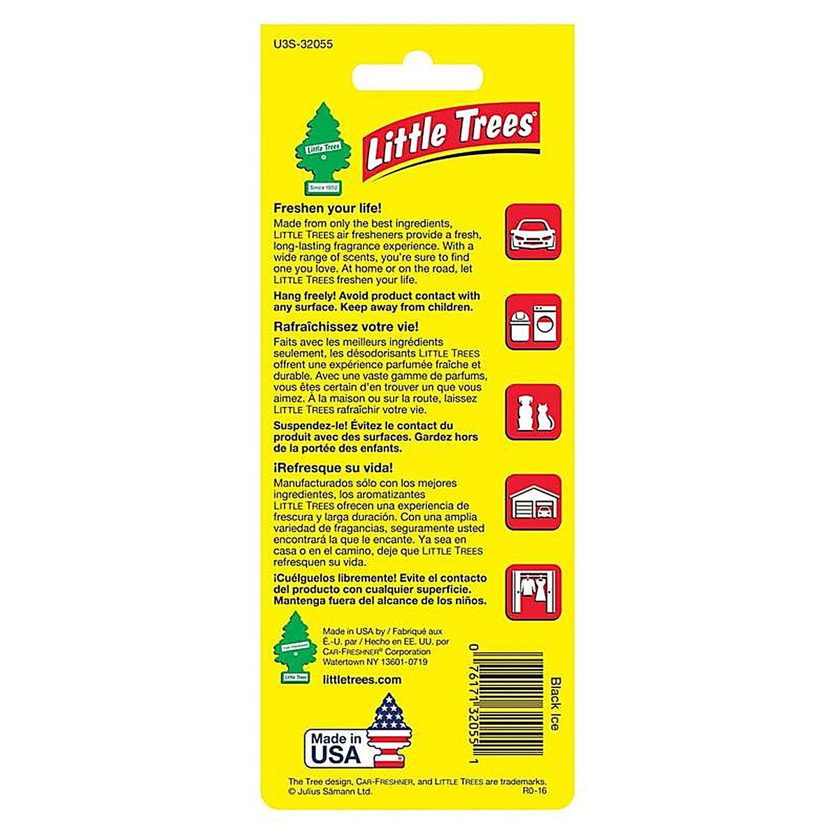 Little Trees U3S-32055 Black Ice Scent Car Air Freshener Solid 3 pk