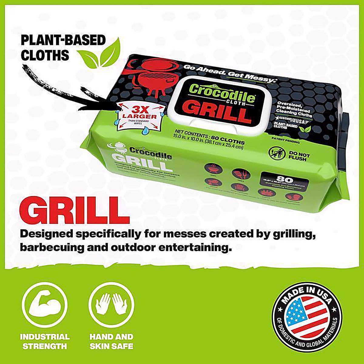 Crocodile Cloth - 6600 - Grill Wipes 80 Wipes 3.5 In. H X 15 In. L X 10 In. W 1 Pack