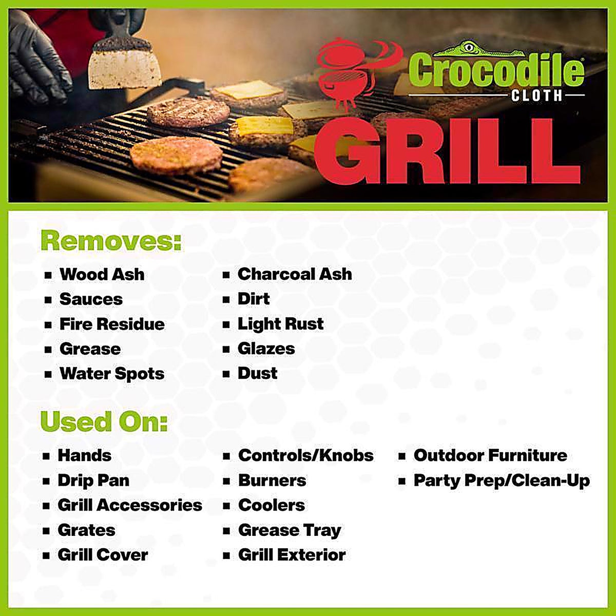 Crocodile Cloth - 6600 - Grill Wipes 80 Wipes 3.5 In. H X 15 In. L X 10 In. W 1 Pack