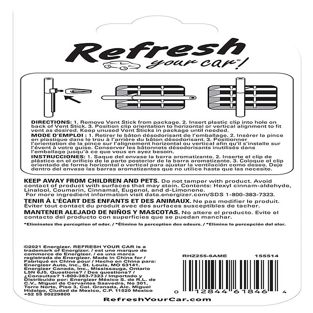Refresh Your Car! RHZ255-6AME Refined Nights Scent Car Vent Clip Solid 6