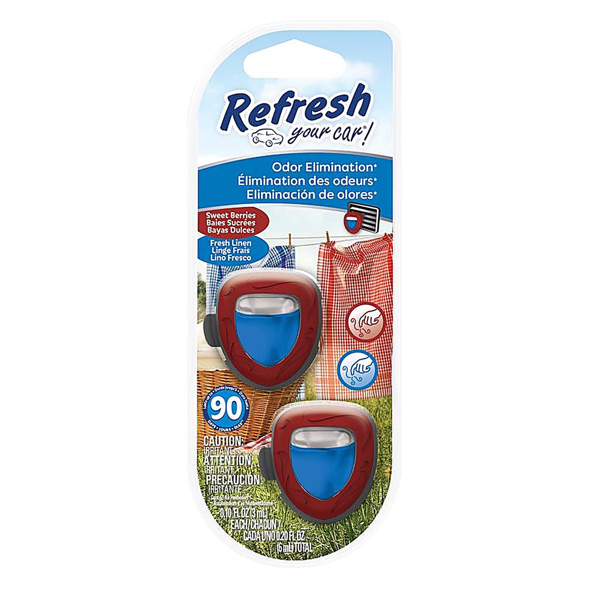 Refresh Your Car! RMD277-6AME Sweet Berry/Fresh Linen Scent Mini Car Diffuser 0.1 oz Liquid