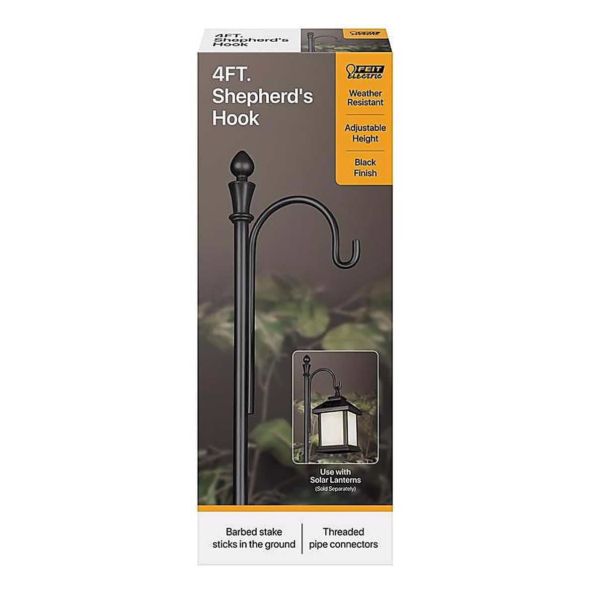 Feit - HOOK/48/1/BLK - Black Metal 48 In. H Solar Fixtures Shepherds Hook 1 Pack