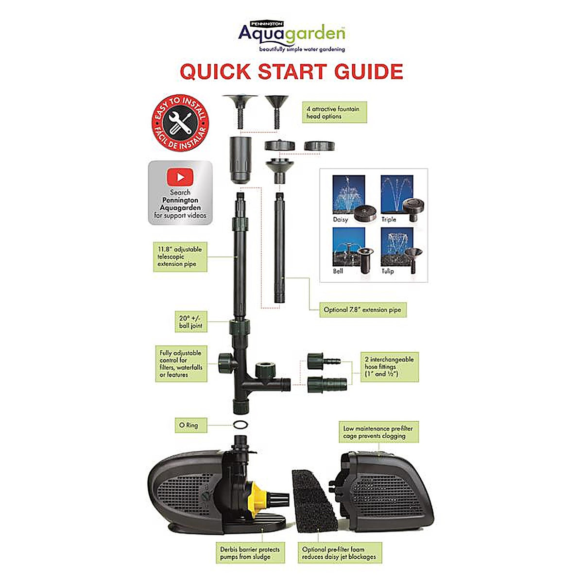 Pennington - 100532494 - Aquagarden 0.075 HP 832 GPH 120 V Pond Pump Kit