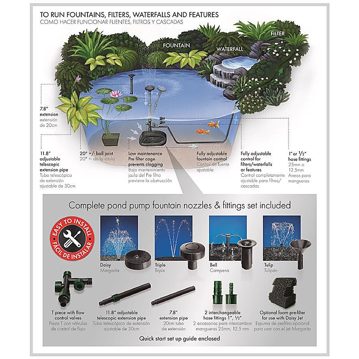 Pennington - 100532494 - Aquagarden 0.075 HP 832 GPH 120 V Pond Pump Kit