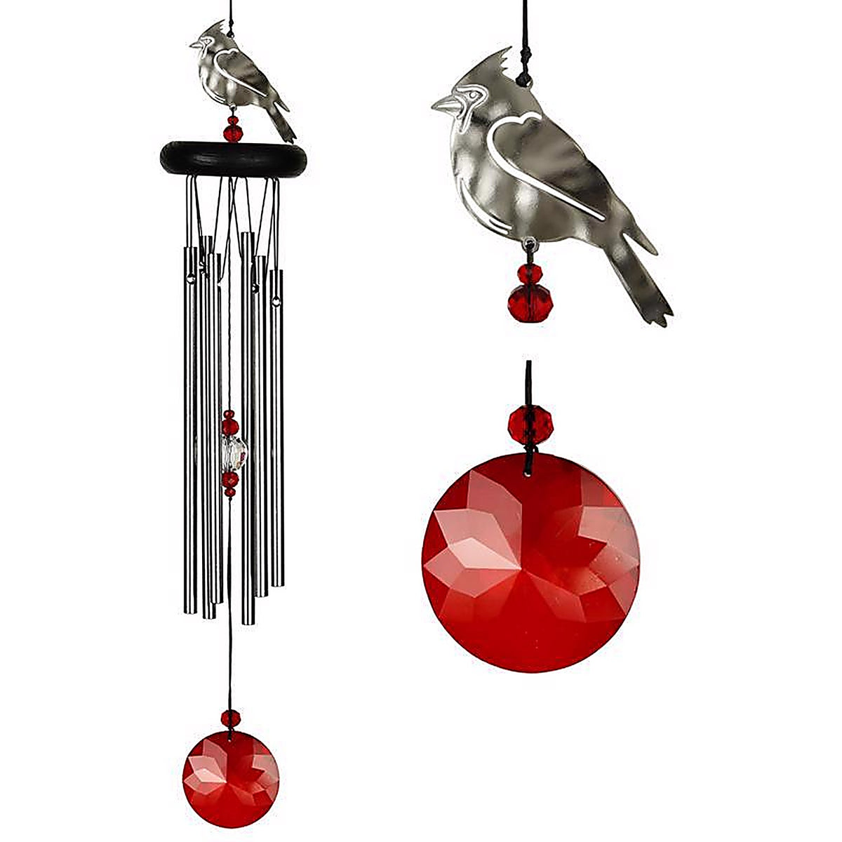 Woodstock Chimes - WFCRD - Signature Collection Silver Aluminum/Wood 18 In. Crystal Cardinal Wind Chime