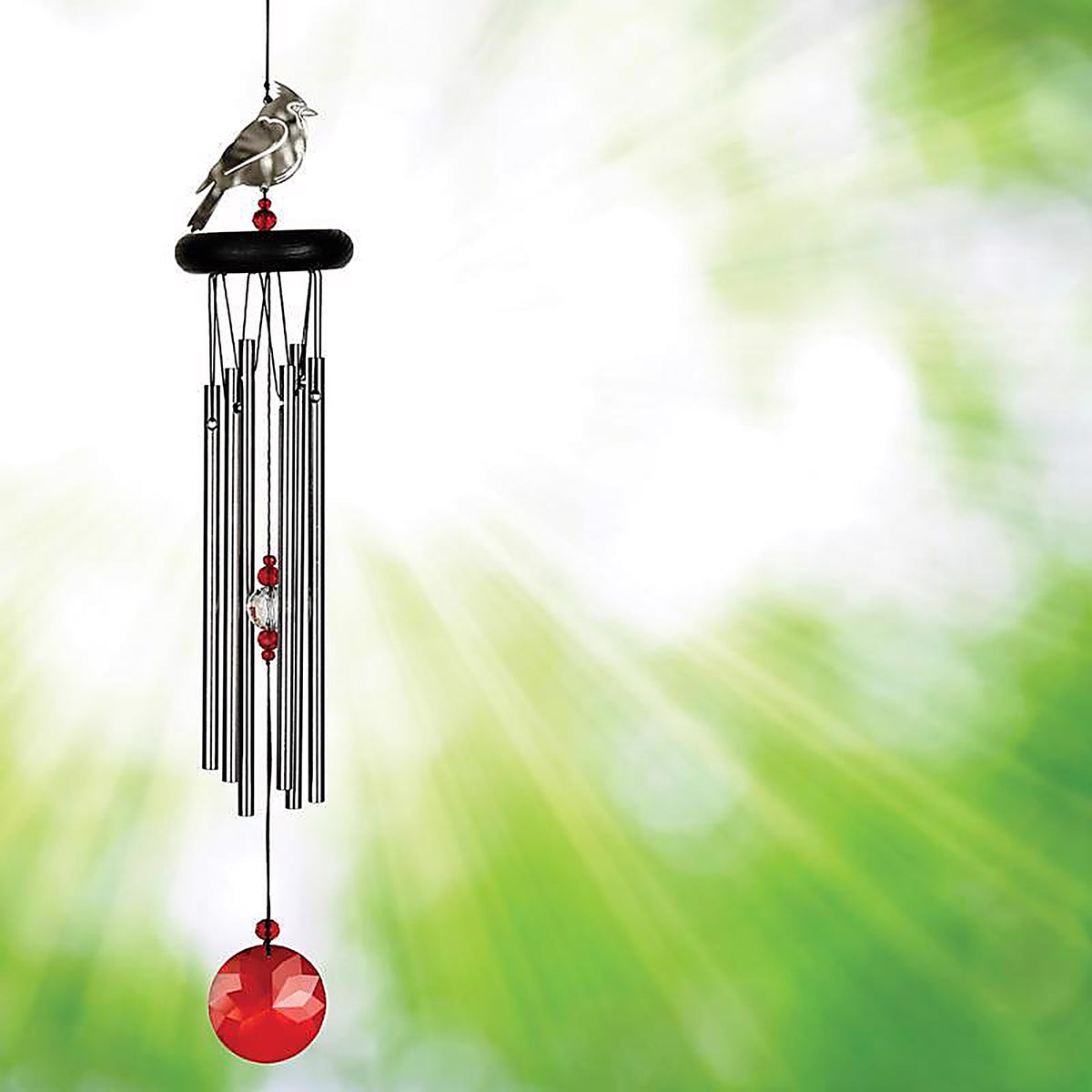 Woodstock Chimes - WFCRD - Signature Collection Silver Aluminum/Wood 18 In. Crystal Cardinal Wind Chime