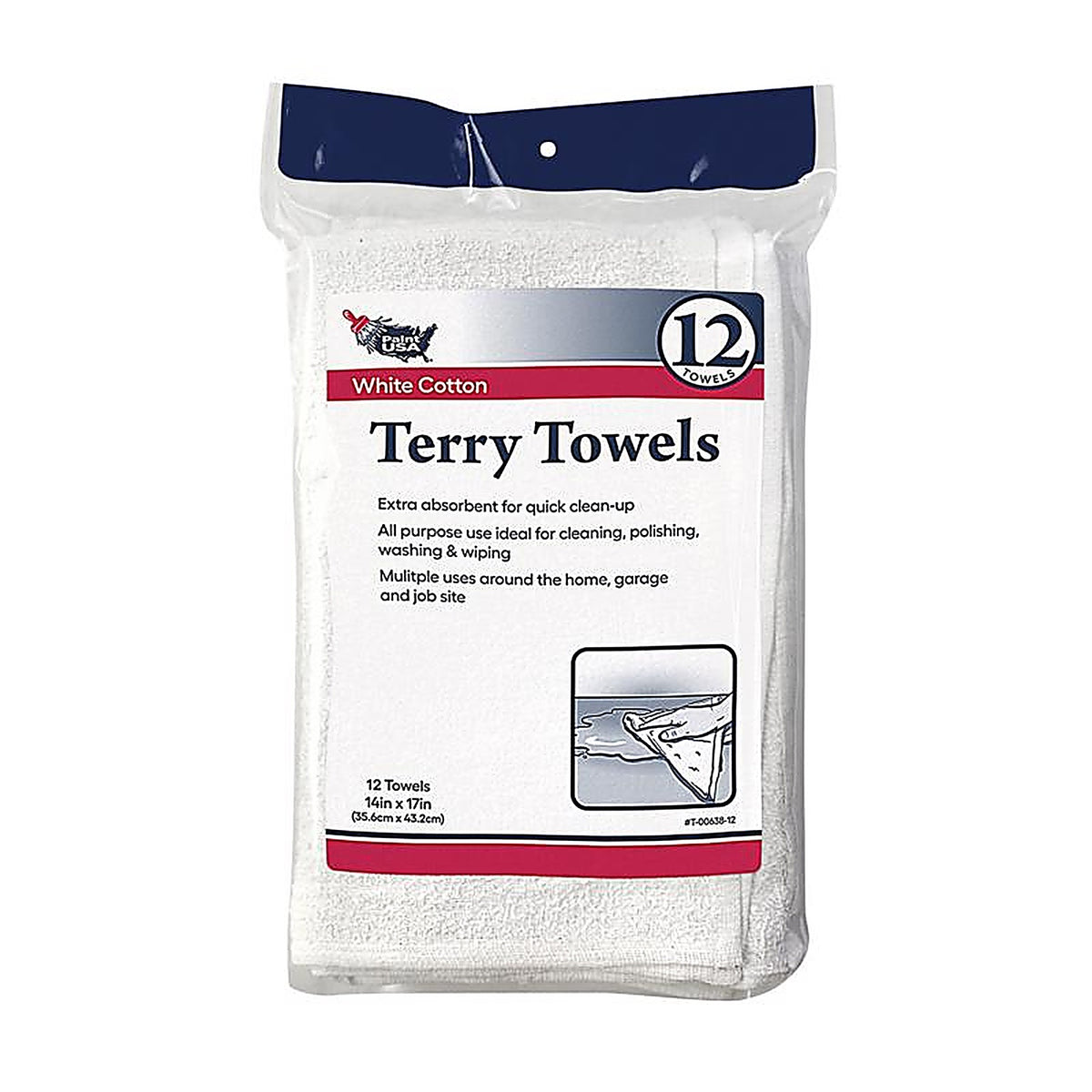 Paint Usa - T-00638-12 - Cotton Terry Terry Towels 14 In. W X 17 In. L 12 Pack