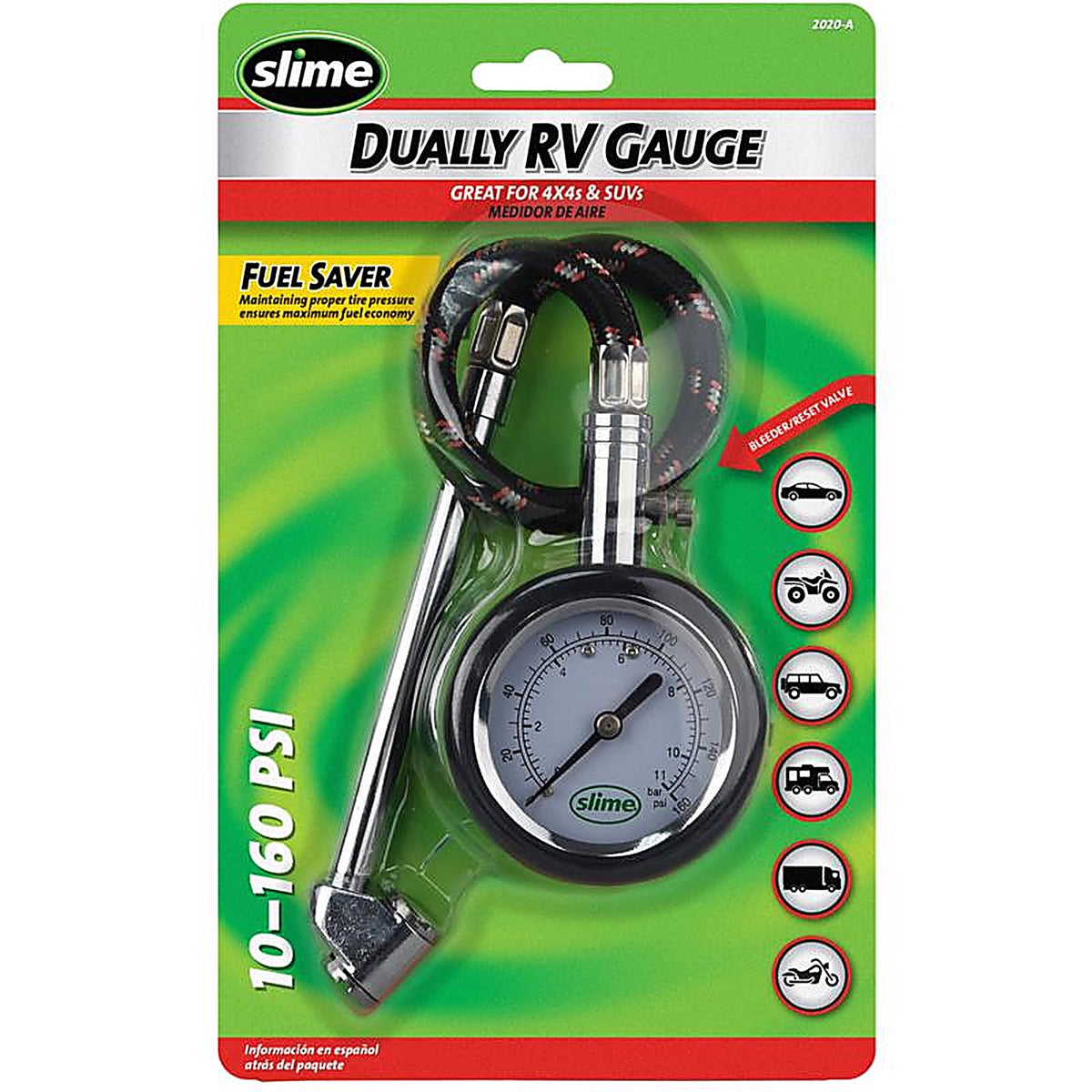 Slime - 2020-A - 160 PSI Dial Tire Gauge w/Hose