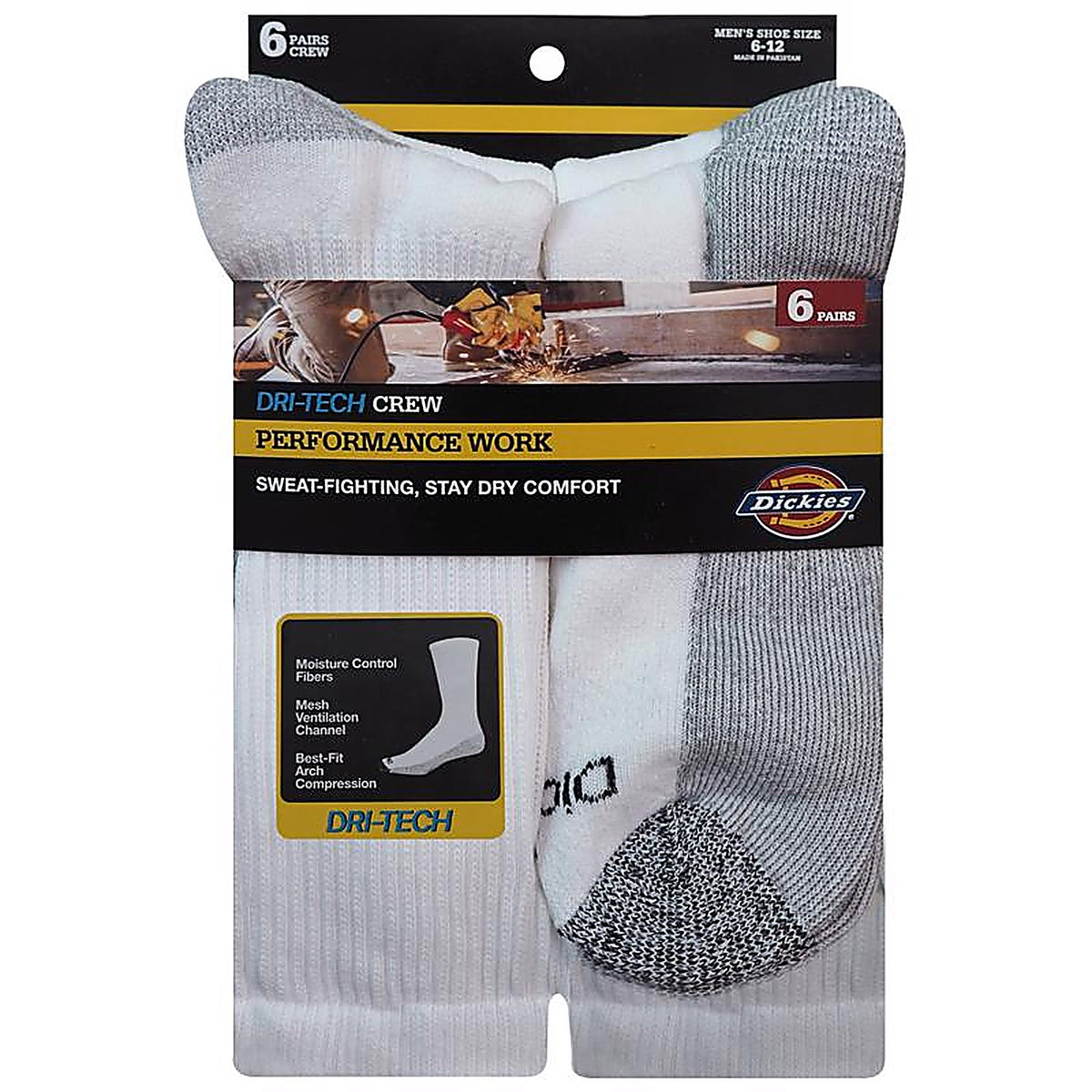Dickies - I11750-WHITE - Dri-Tech Mens 6-12 Crew Socks White