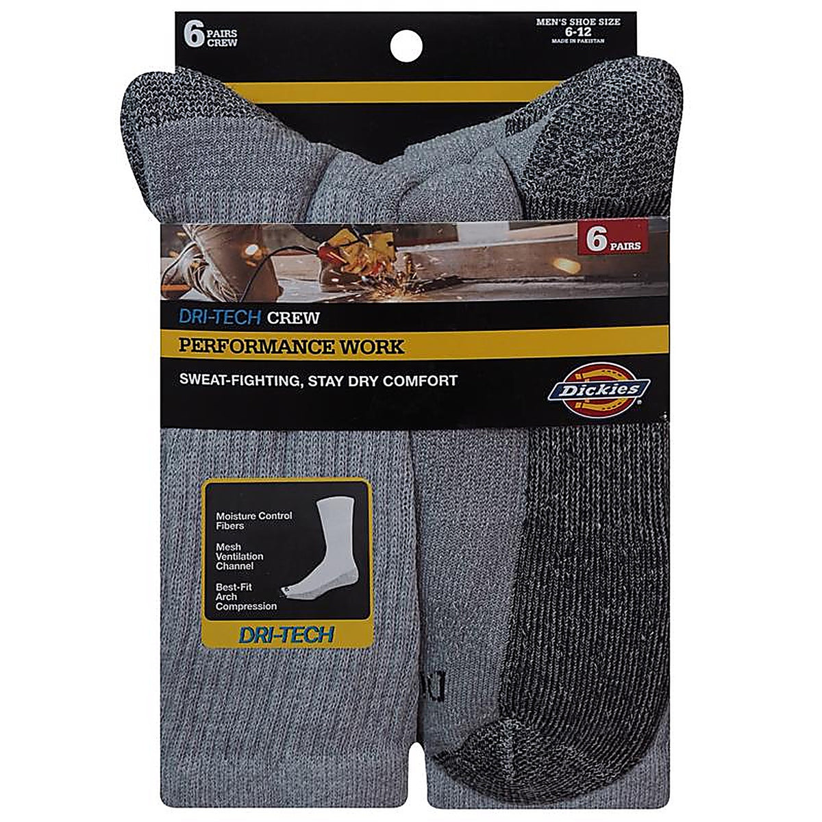 Dickies - I11750-GREY - Dri-Tech Mens 6-12 Crew Socks Gray